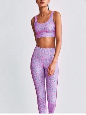 LoveShackFancy X Beach Riot Pink and Blue Floral Sports Bra and Leggings Set